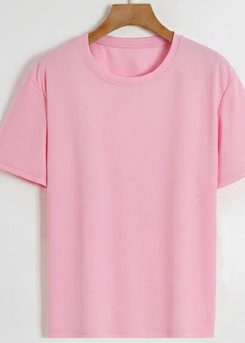 Unisex Pembe Kısa Kollu Basic Tişört