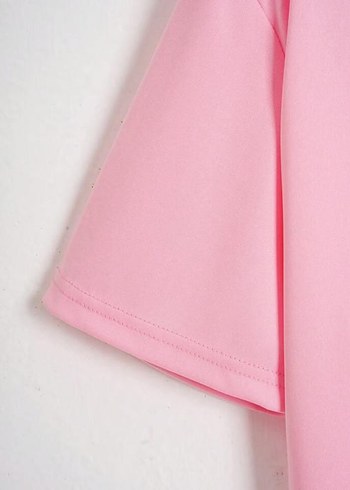s Beden pembe Renk Unisex Pembe Kısa Kollu Basic Tişört