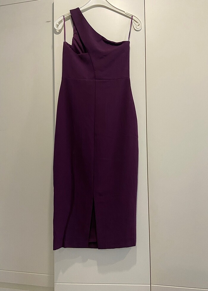 Mor tek omuz diz altı elbise - Görsel 2
