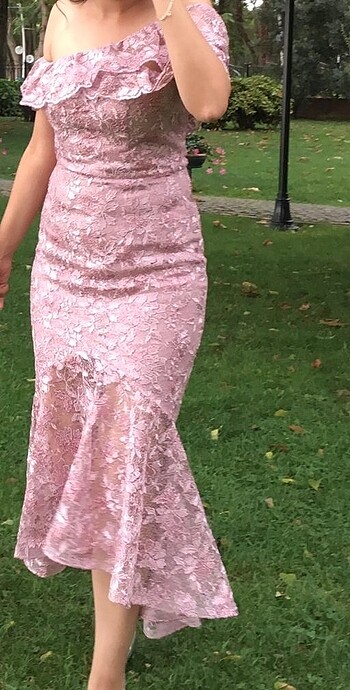 Pembe kayık yaka simli - Görsel 6