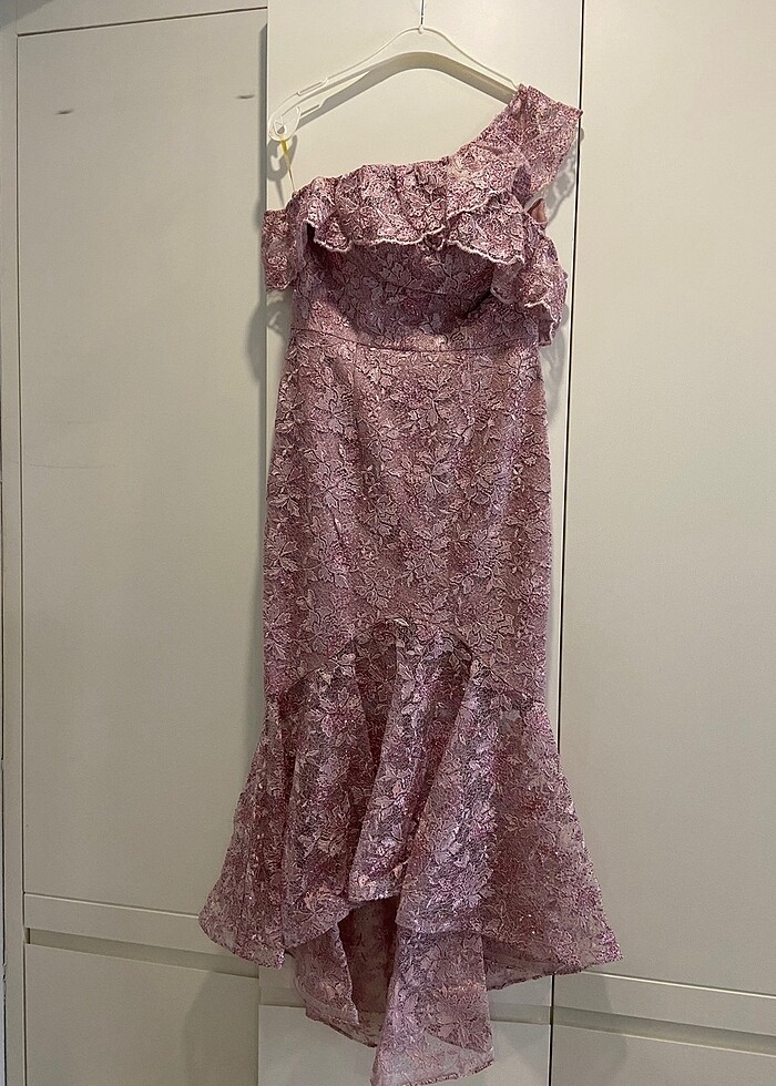 Pembe kayık yaka simli - Görsel 2