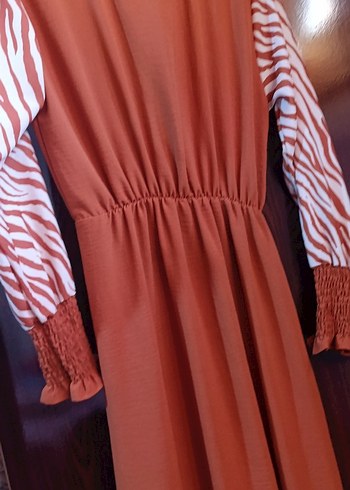 V Yaka Uzun Kollu Zebra Desenli Bohem Elbise - Görsel 2