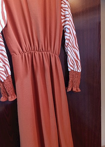 V Yaka Uzun Kollu Zebra Desenli Bohem Elbise - Görsel 3