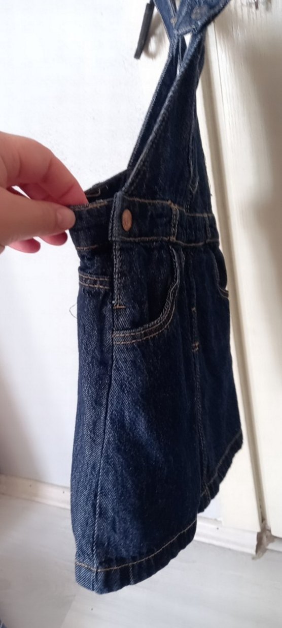 Kızlar için Koyu Lacivert Denim Askılı Elbise - Görsel 3