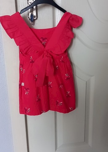 Kırmızı Kız Çocuk Omuzdan Askılı Elbise - Görsel 4