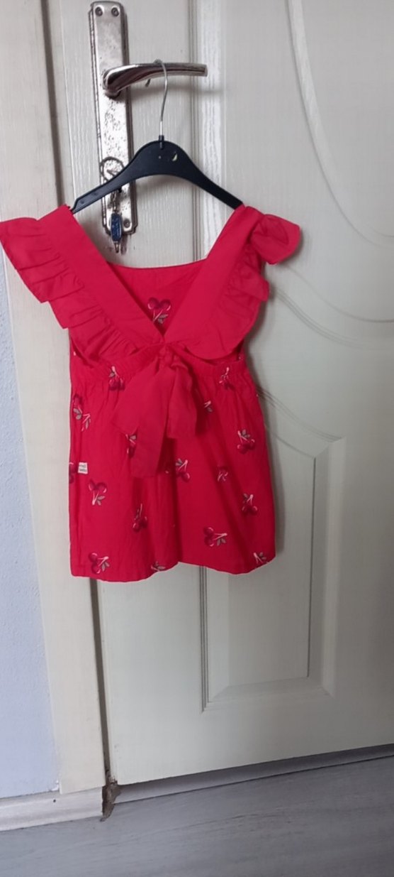 Kırmızı Kız Çocuk Omuzdan Askılı Elbise - Görsel 4