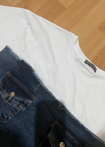 Kadın Beyaz Kot Mini Tişört - Görsel 4