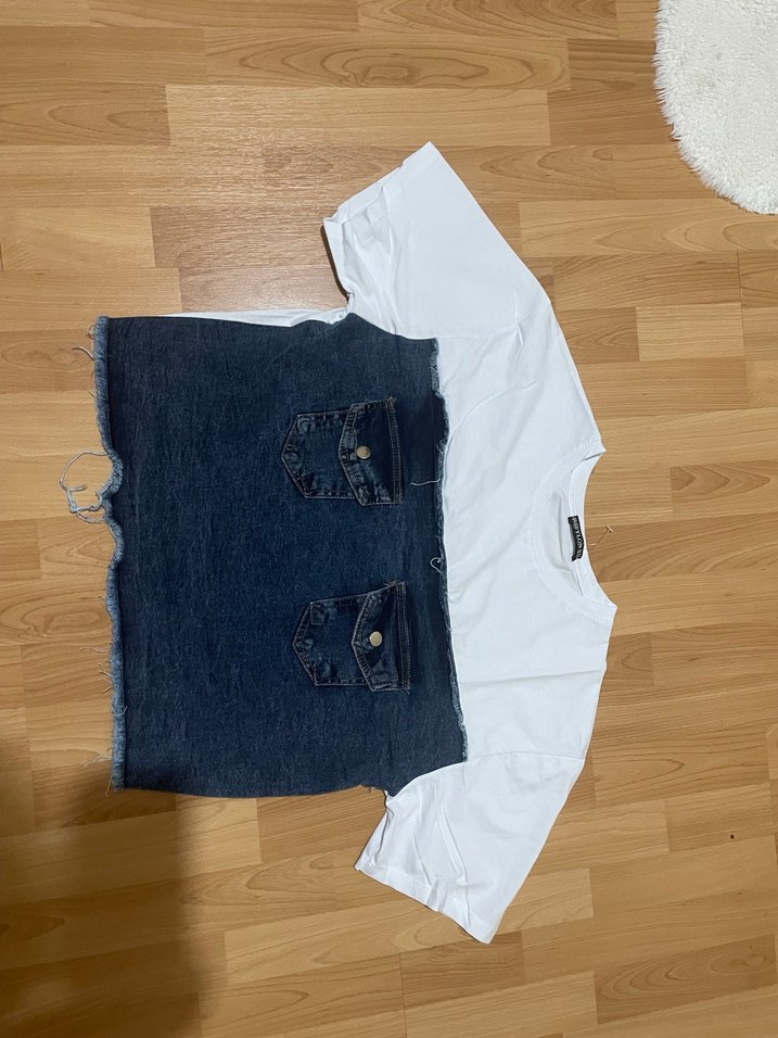 Kadın Beyaz Kot Mini Tişört - Görsel 2