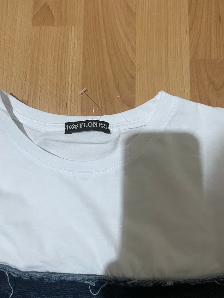 Kadın Beyaz Kot Mini Tişört - Görsel 3