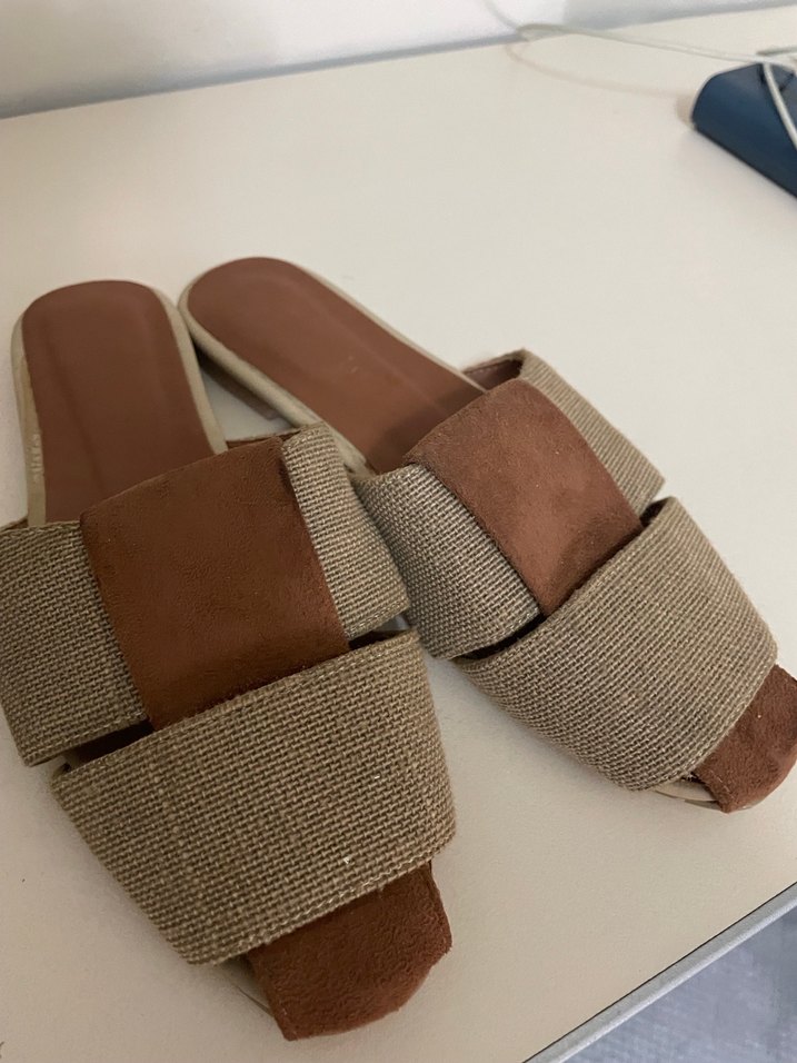 Bej Kadın Keten Dolgu Topuk Terlik - Görsel 2