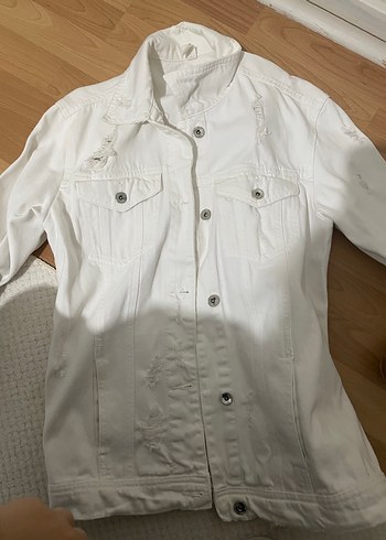 Düğmeli Beyaz Kadın Denim Ceket