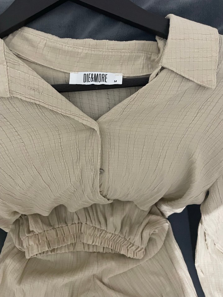 Bej Kadın Pilili Keten Tulum - Görsel 2