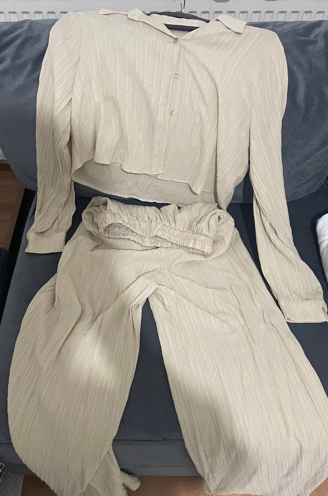 Bej Kadın Pilili Keten Tulum - Görsel 4