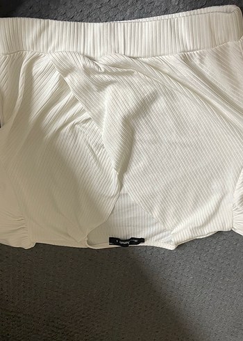 Beyaz, Pilili, V Yakalı Keten Bluz - Görsel 3