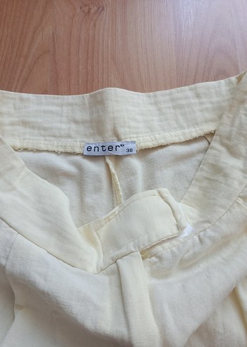 Zara Sarı Keten Rahat Kesim Midi Kadın Pantolon