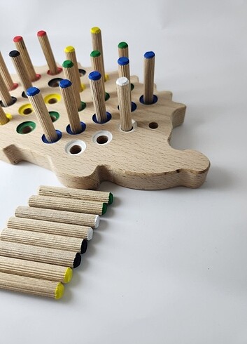 Montessori renkli tak çıkar ahşap kirpi oyuncak 