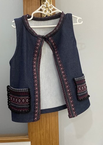 Nakışlı Bohem Denim Yelek