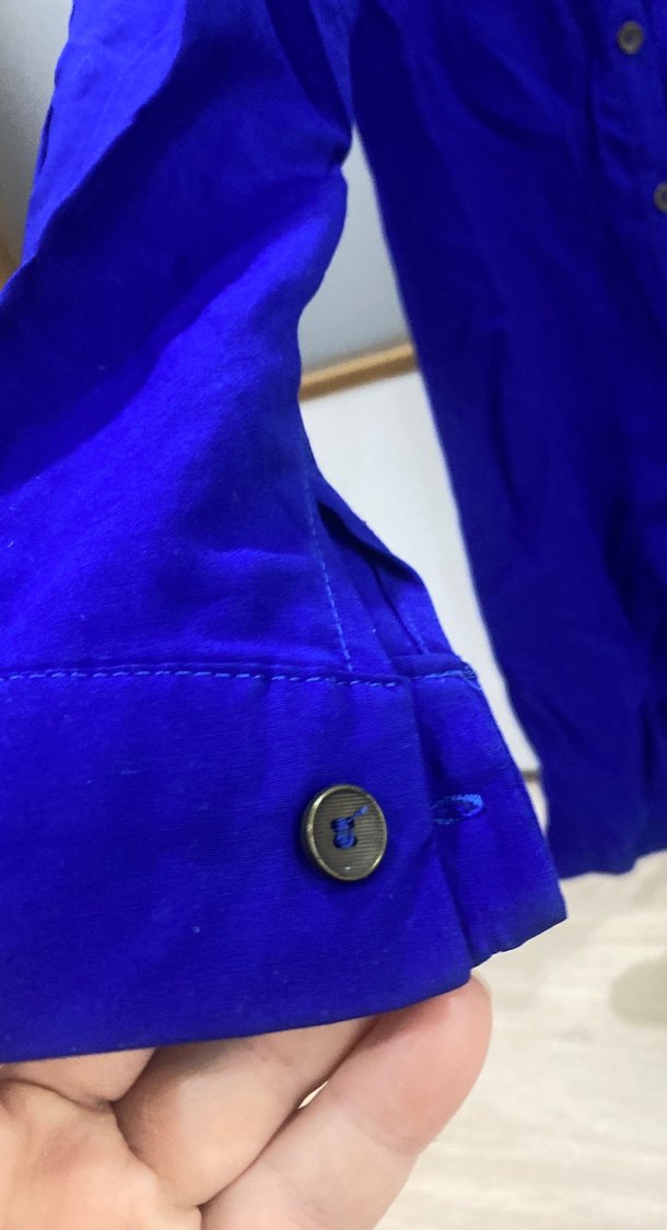 Uzun Kollu Mavi Keten Gömlek 42 beden - Görsel 2