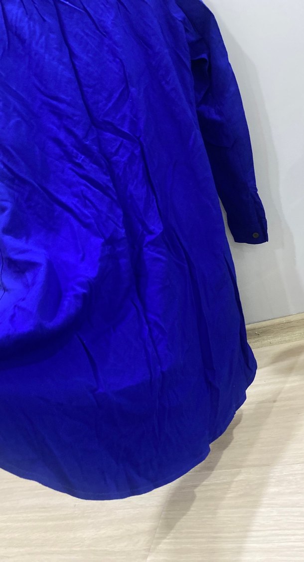 Uzun Kollu Mavi Keten Gömlek 42 beden - Görsel 5