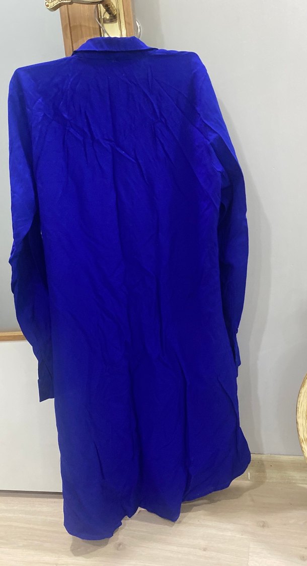 Uzun Kollu Mavi Keten Gömlek 42 beden - Görsel 4