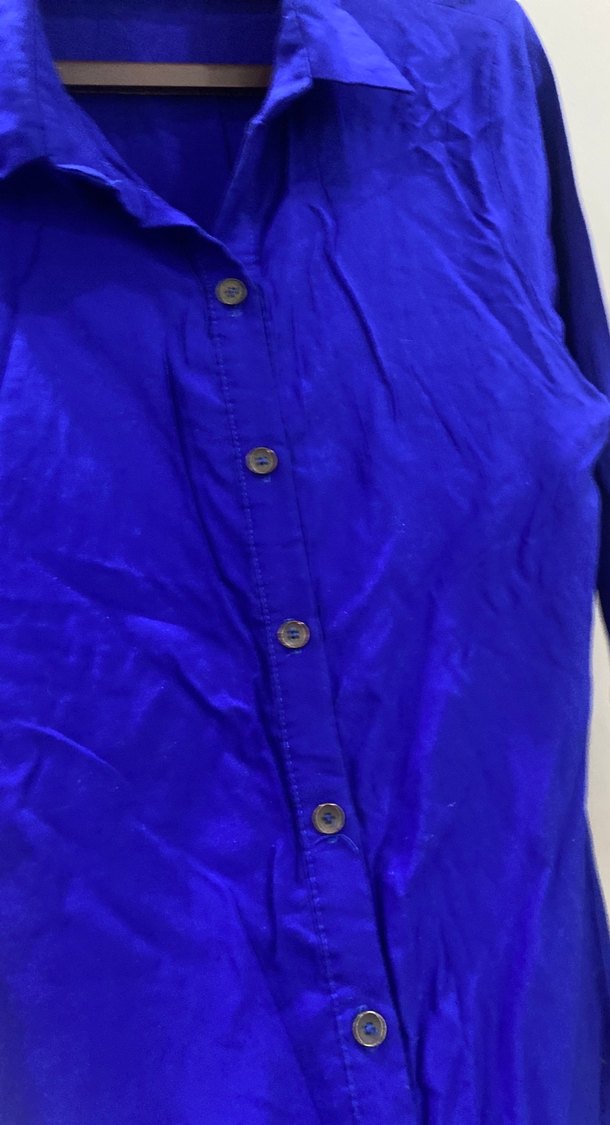 Uzun Kollu Mavi Keten Gömlek 42 beden - Görsel 3