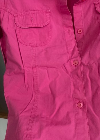 Pembe Düğmeli Uzun Kol bayan gömlek X/S - Görsel 3