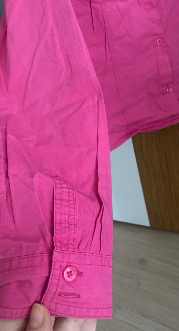 Pembe Düğmeli Uzun Kol bayan gömlek X/S - Görsel 2