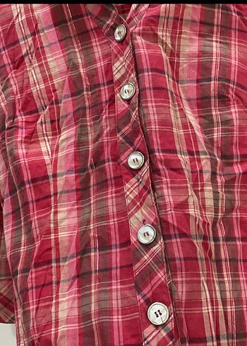 Düğmeli Kırmızı Kareli Kadın Gömlek - Görsel 5