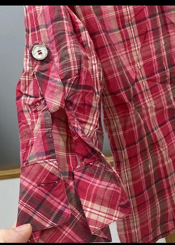 Düğmeli Kırmızı Kareli Kadın Gömlek - Görsel 4