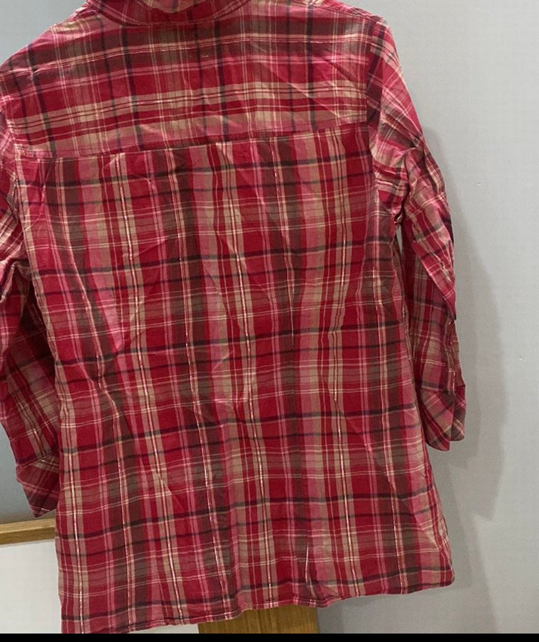 Düğmeli Kırmızı Kareli Kadın Gömlek - Görsel 3