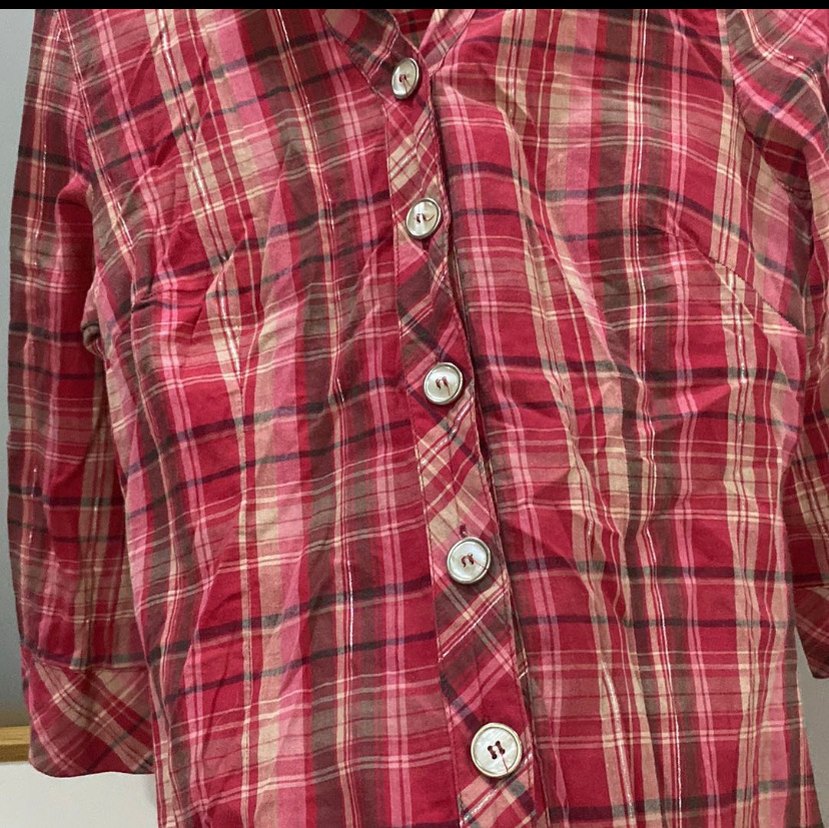 Düğmeli Kırmızı Kareli Kadın Gömlek - Görsel 5