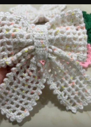 Renkli Örgü Fiyonk Saç Aksesuarları - Görsel 2