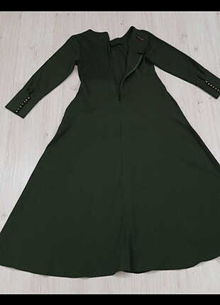 40 Beden haki Renk Moda selvin düğmeli haki yeşil uzun elbise