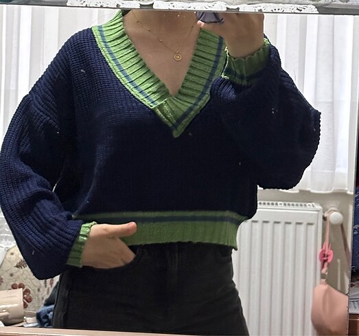 Trendyol & Milla Kadın lacivert yeşil Trendyol crop kazak