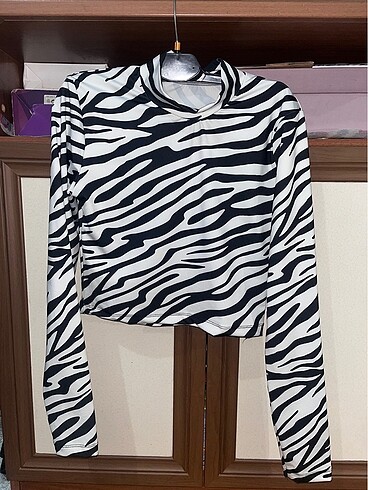 s Beden siyah Renk Kadın zebra desenli boğazlı body