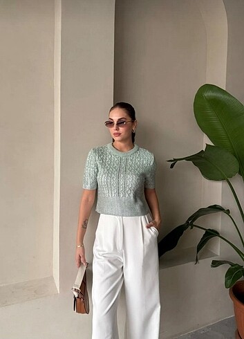 Diğer Mint Yeşil Örme Crop Kazak