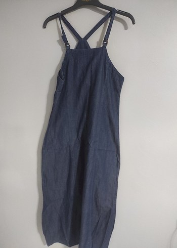 Kadın Lacivert Denim Askılı elbise - Görsel 2