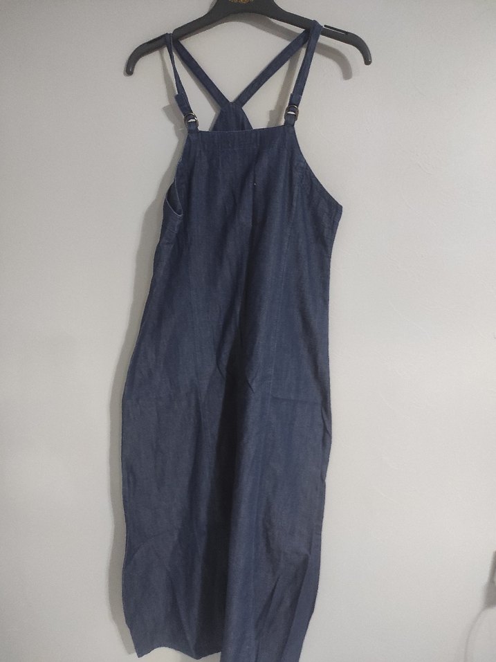 Kadın Lacivert Denim Askılı elbise - Görsel 2