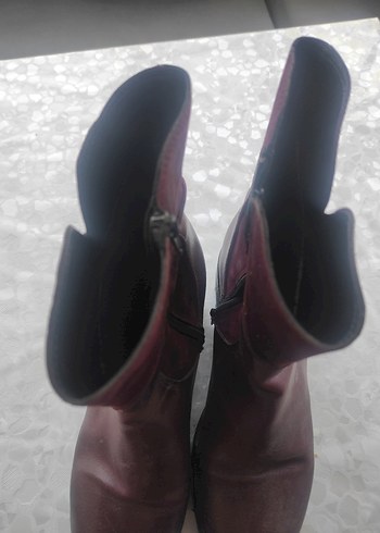 Burgundy Deri Tokalı Kadın Bot - Görsel 4