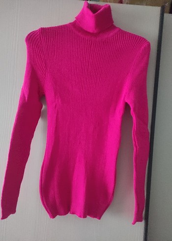 Pembe Kadın Boğazlı Triko Kazak - Görsel 2