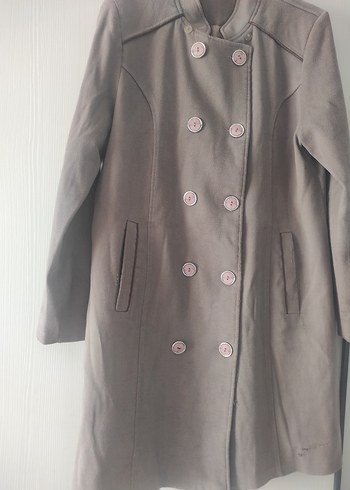 Düğmeli Bej Midi Hamile Kaban - Görsel 2