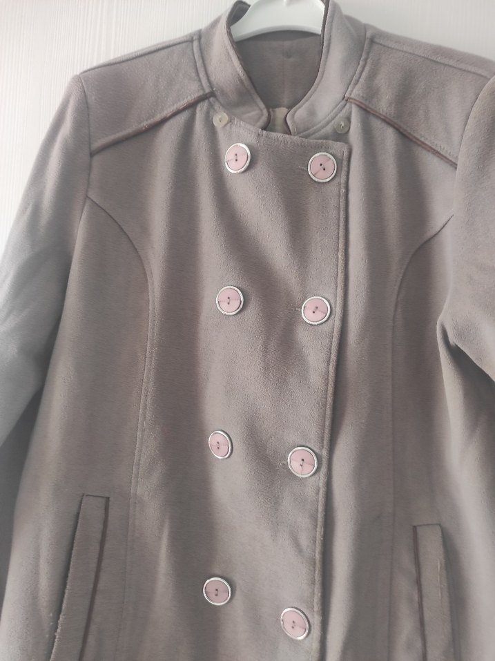 Düğmeli Bej Midi Hamile Kaban - Görsel 3