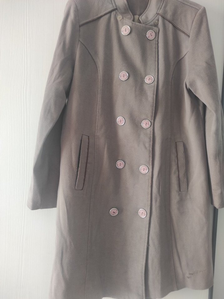 Düğmeli Bej Midi Hamile Kaban - Görsel 2