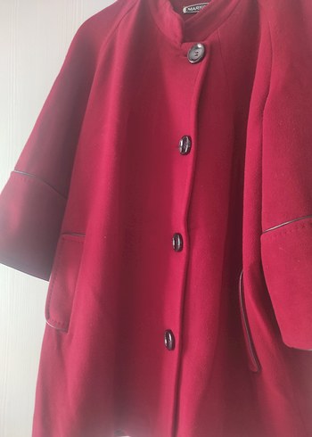 Düğmeli Kırmızı Kadın Kaban - Görsel 4