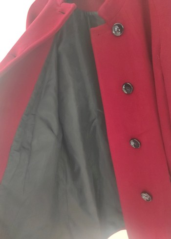 Düğmeli Kırmızı Kadın Kaban - Görsel 8