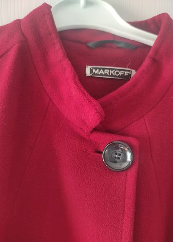 Düğmeli Kırmızı Kadın Kaban - Görsel 7