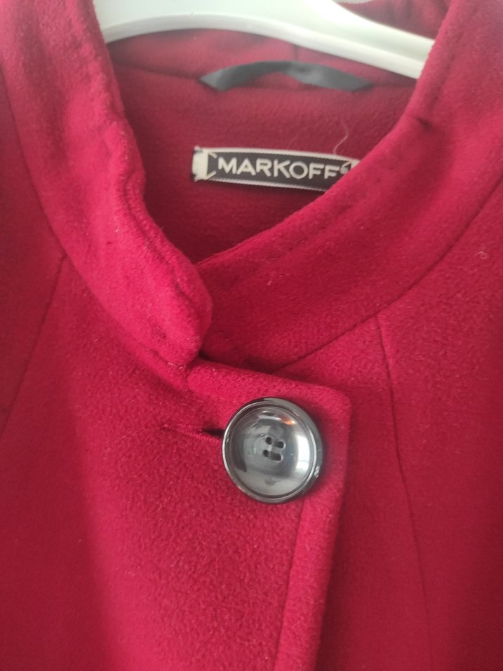 Düğmeli Kırmızı Kadın Kaban - Görsel 5