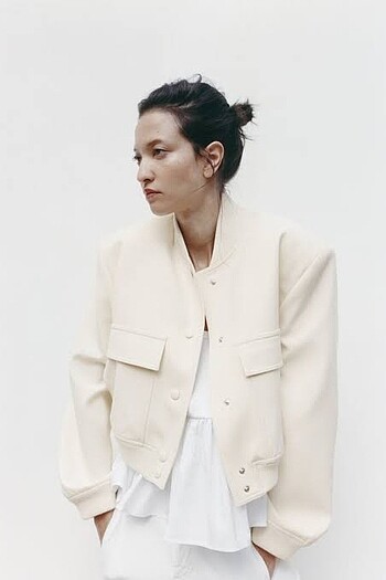 Zara viral cepli bomber ceket ekru rengi