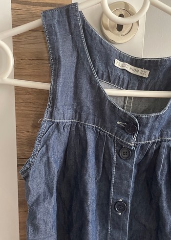 Düğmeli Kolsuz Kadın Denim Tulum - Görsel 6