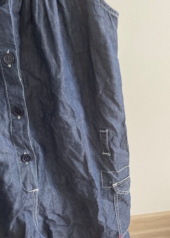 Düğmeli Kolsuz Kadın Denim Tulum - Görsel 3